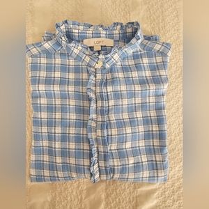 EUC LOFT Gingham ruffle Button Down Shirt, M